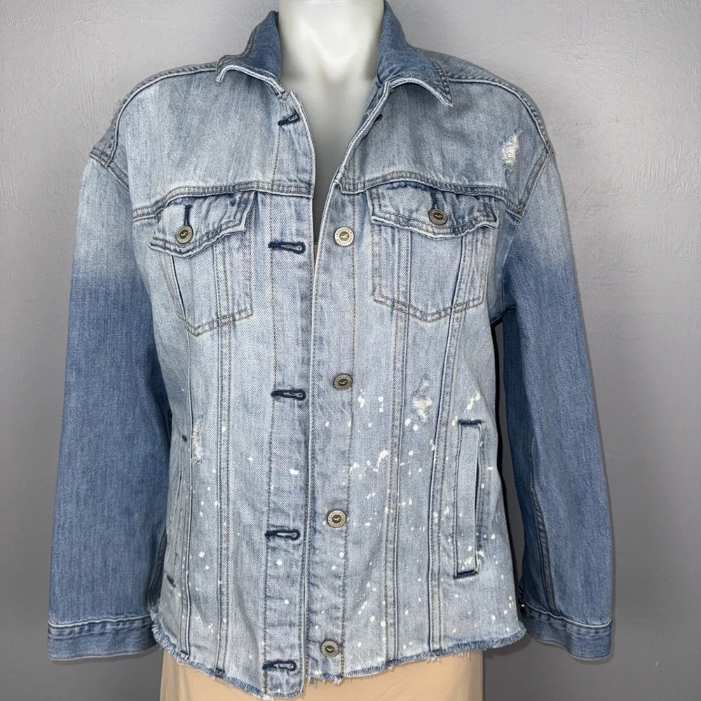 Hollister Jacket Women's Medium Ripped Boyfriend Destroyed Oversized Denim *READ